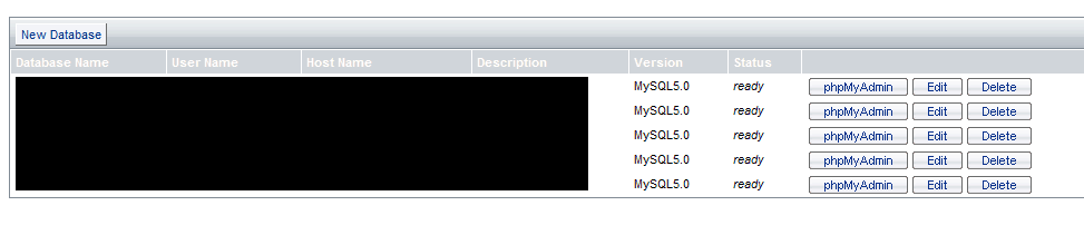 mysql view in cpanel for 1and1